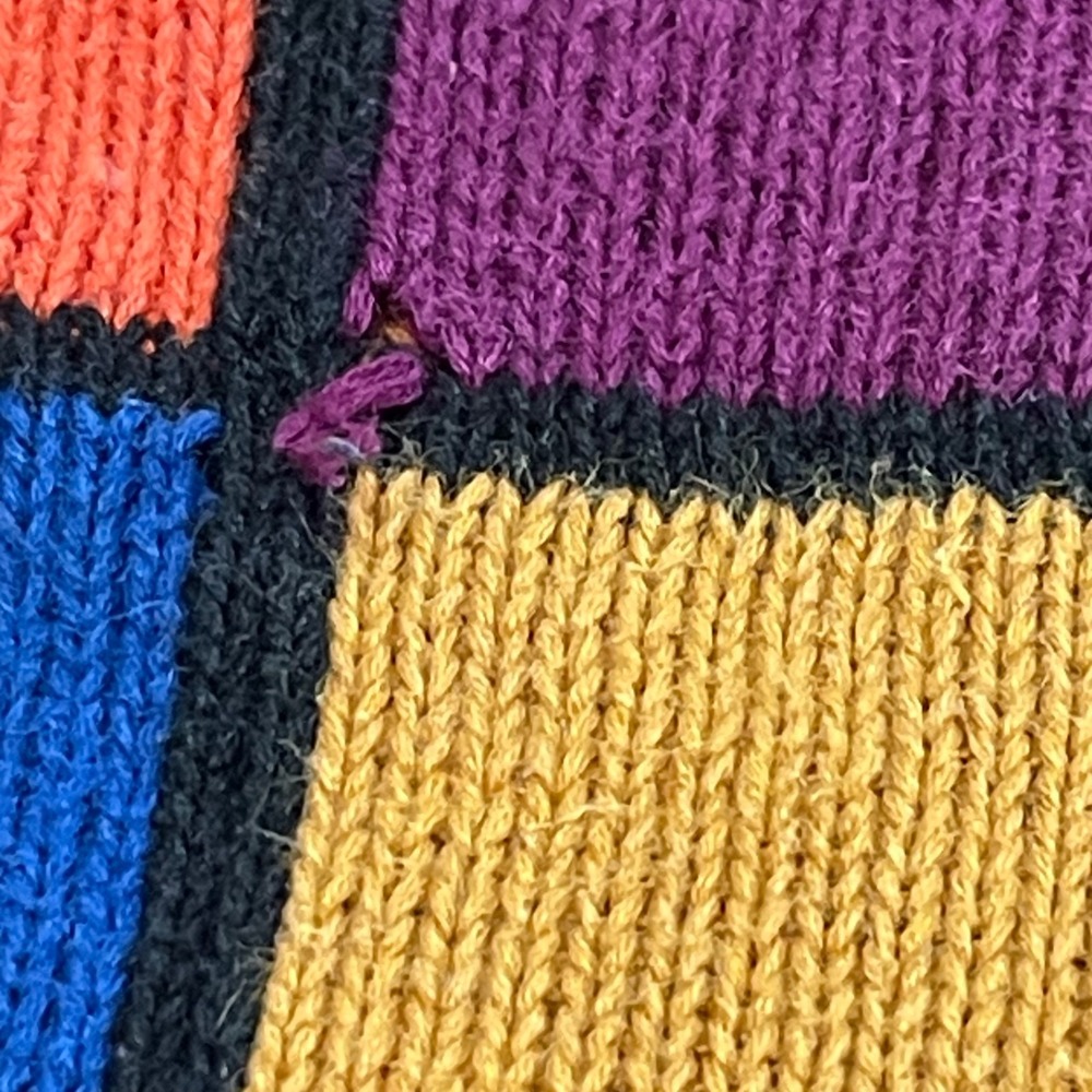 Vintage Rafaella Geometric Rainbow Grid Knit Sweater Petite S Kidcore Patchwork - Picture 11 of 12